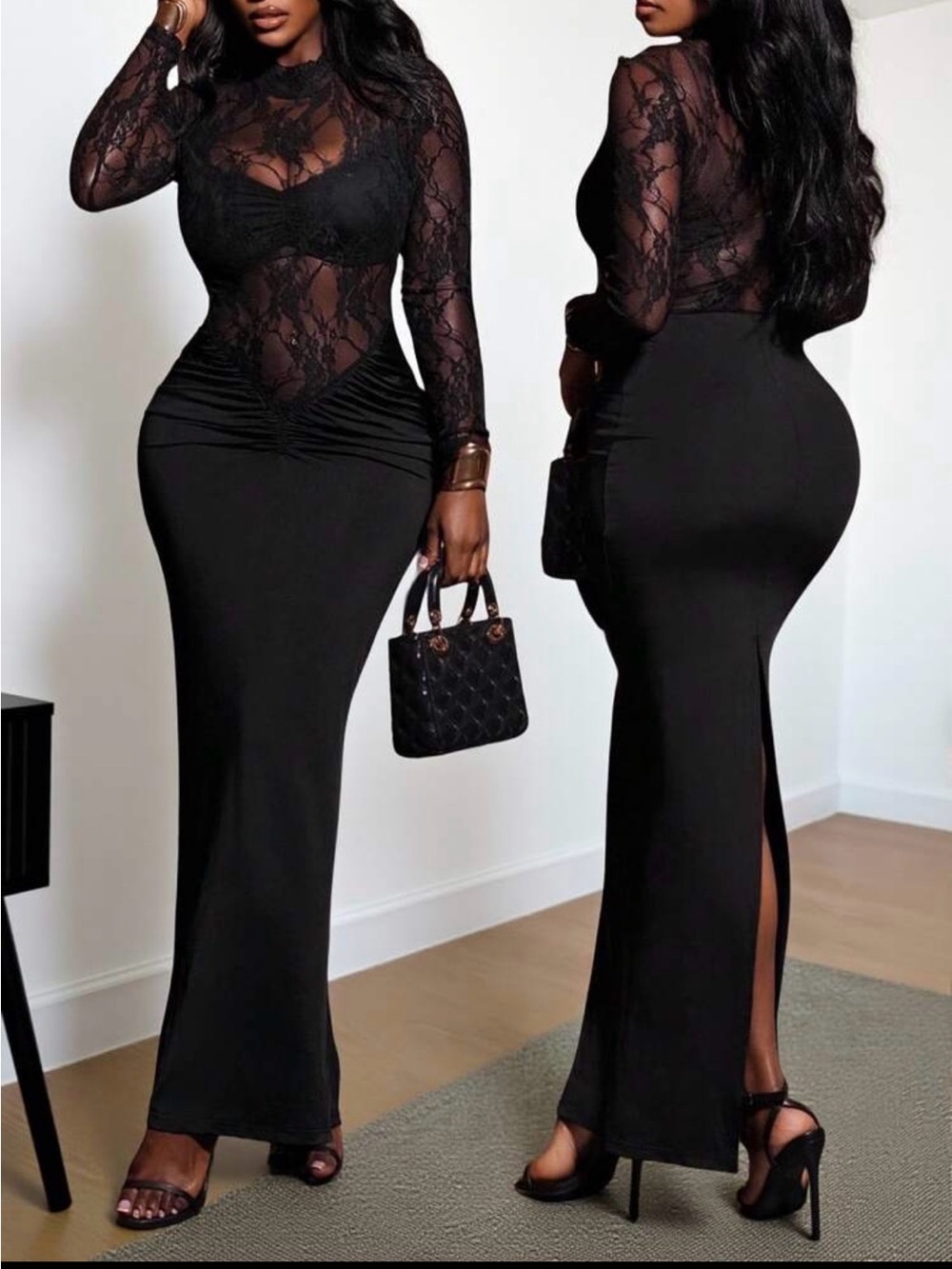 Black Lace Bodice Maxi Dress - Elegant Evening Gown